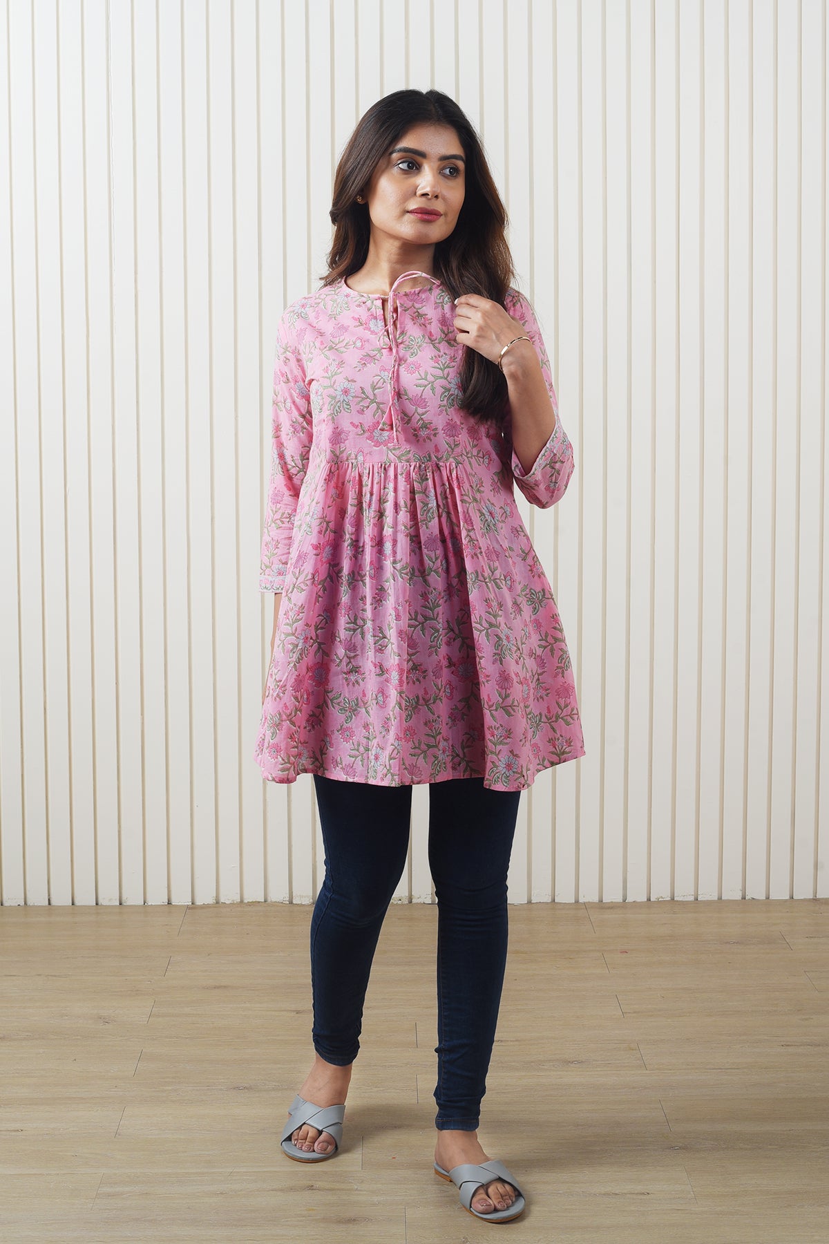 Pink Flora Motif Jaipuri Cotton Short Kurti. Pure Versatile Cotton. | Laces  and Frills | Laces and Frills